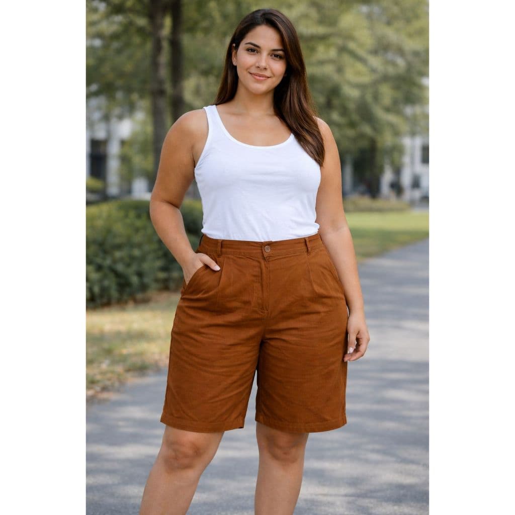 Bermuda Feminina Social Plus Size - Tecido Sensorial Elástico na Cintura Ziper