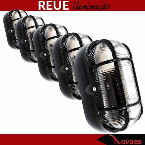 Kit 5 Luminária Arandela Tartaruga Externa Com Grade E-27 PT