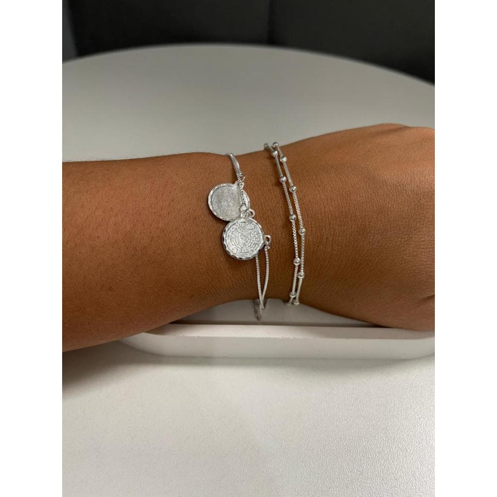 Kit 2 Pulseiras Femininas Oração Pai Nosso + Bolinhas Banhadas à Prata 925 | Delicadas e Elegantes