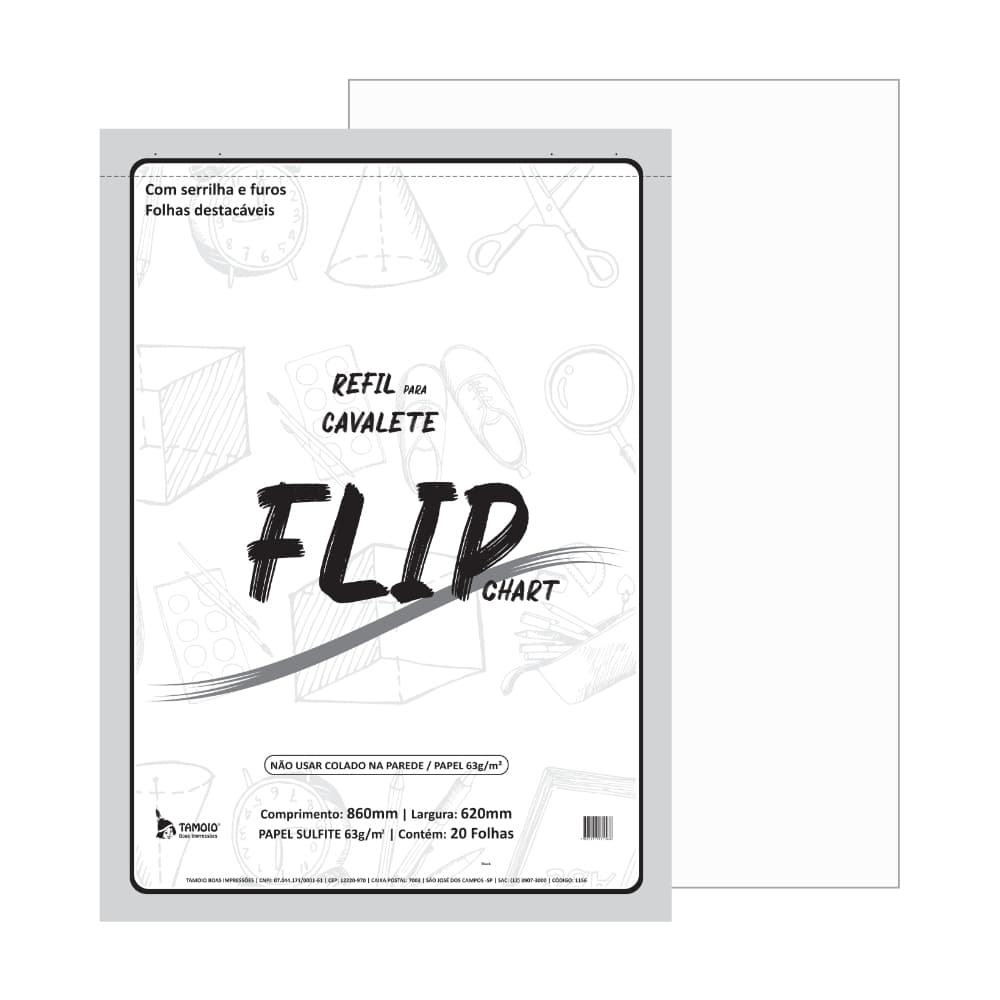 Refil Flip Chart Papel 63g Serrilhado e Furado 20 Fls 86x62