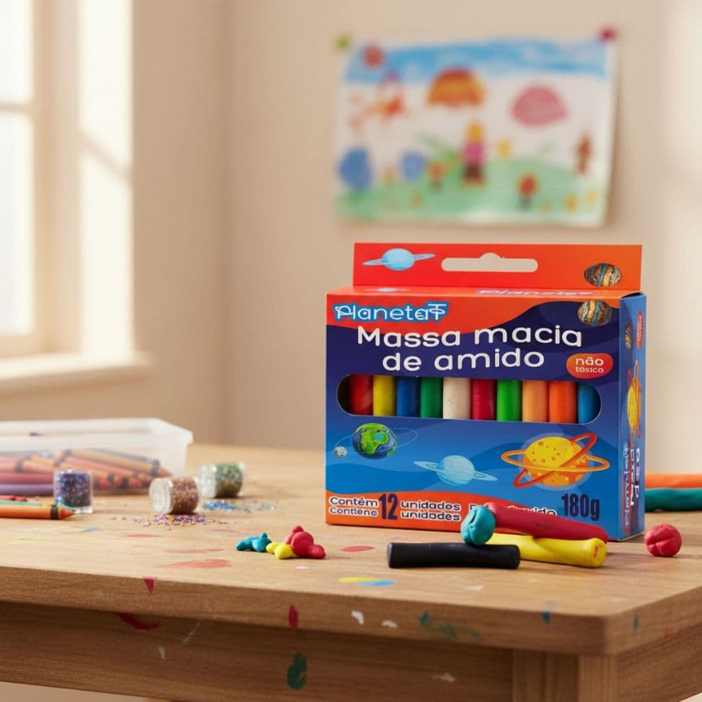 Massinhas de Modelar 12 Cores 180g Colorida Material Escolar Massa de Amido Escolar Arte