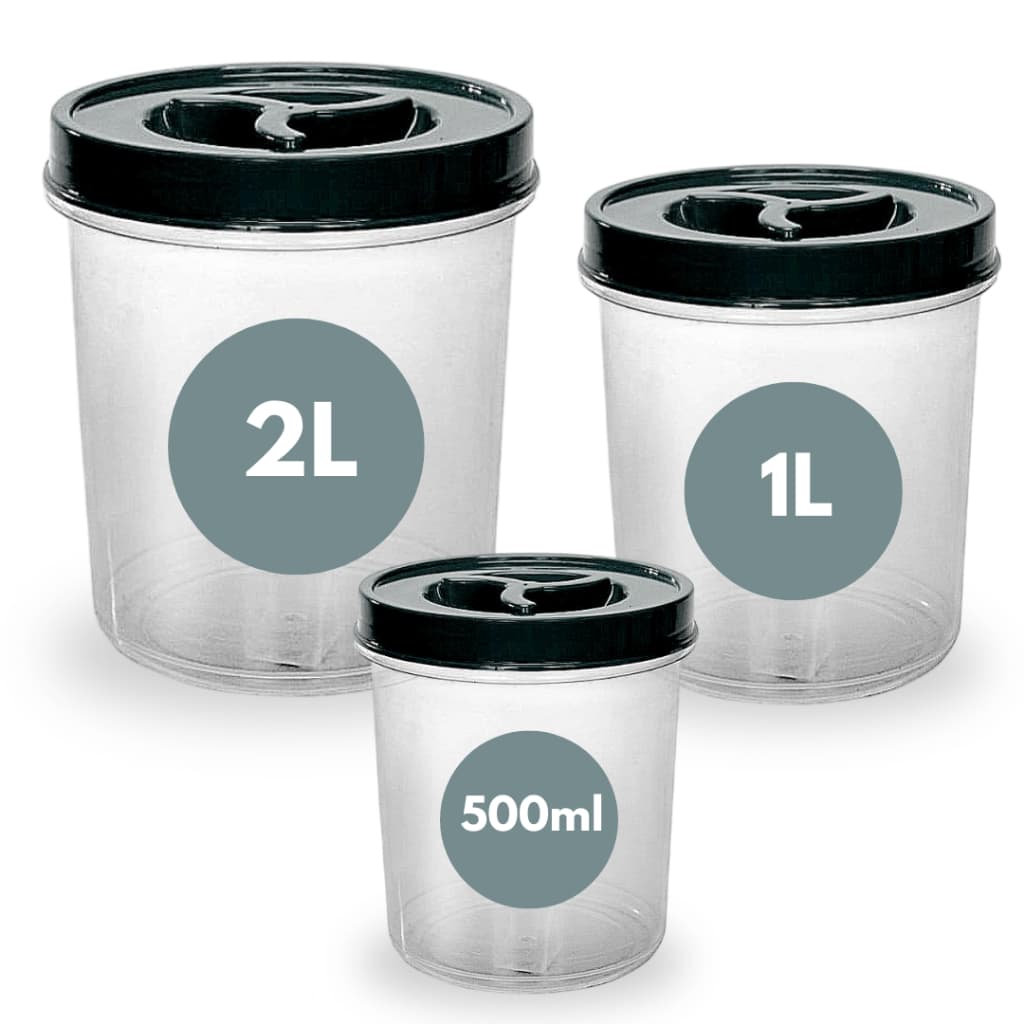Kit 3 Potes Mantimento Redondo Tampa de Rosca Transparente, Vasilha BPA FREE Pote 2L + 1L + 500ml