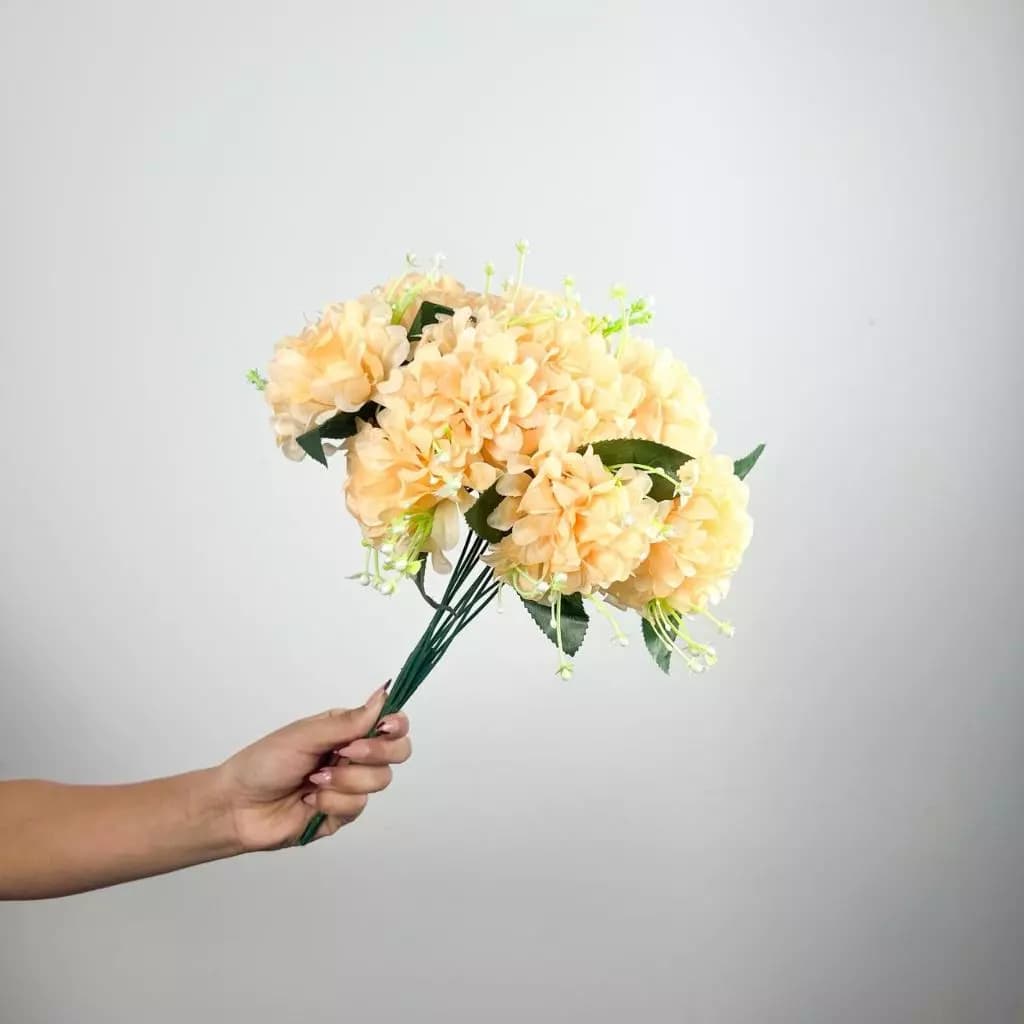 Kit Buquê de Pompom PÊSSEGO grande artificial com 9 flores - BY800578