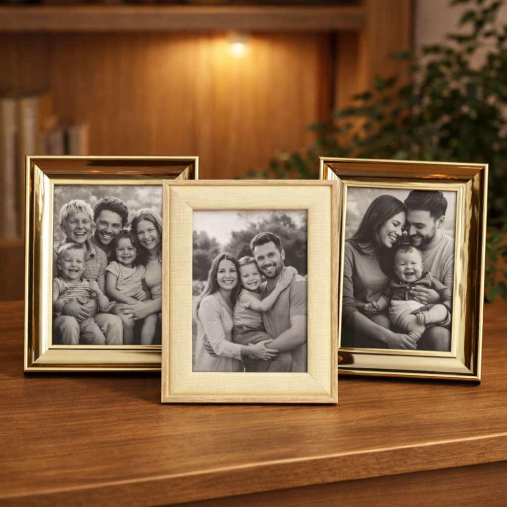 Quadro Porta Retrato Madeira Linho Bege Placa de Vidro Sofisticado Lyor Decoração Foto Vertical Horizontal