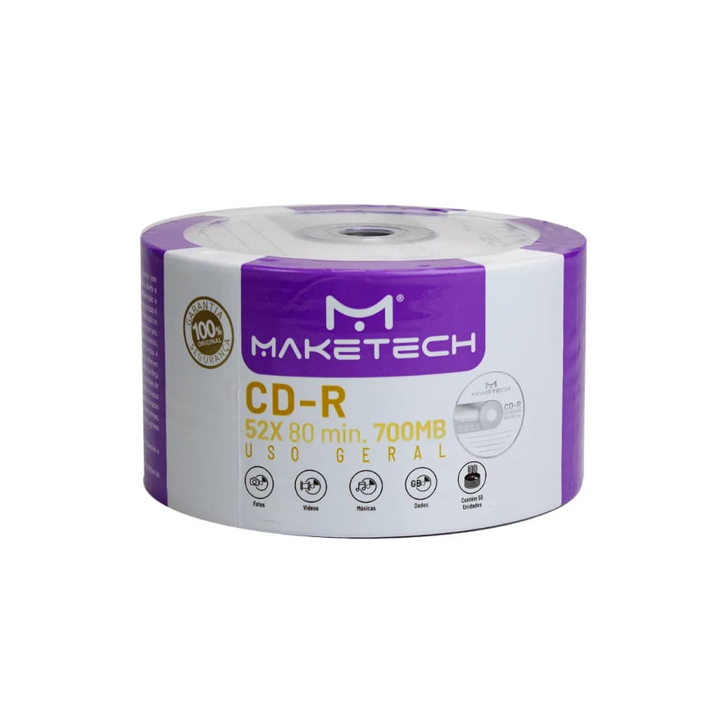 25 Unidades CD-R MakeTech - 700 MB 80min. - 52x - Com Logo