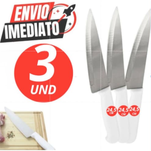 Jogo 3 Facas 24,5 Cm Inox Casa Cozinha Restaurante Açougue Churrascaria Premium