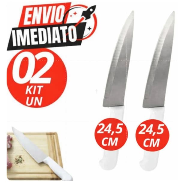 KIT 2 Facas Profissional Inox Corte Perfeito 24,5Cm Cozinha Buffet Restaurante Açougue