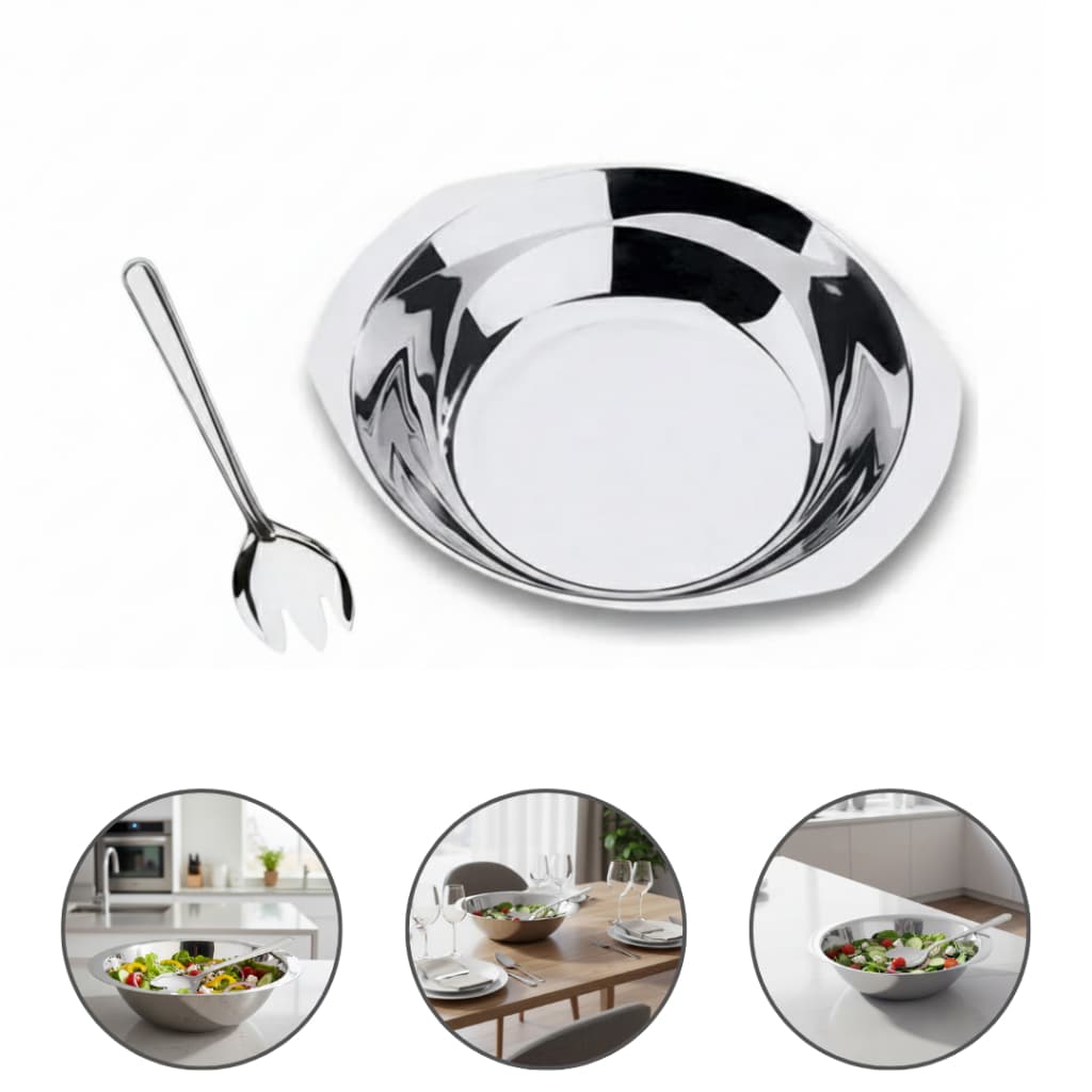 Kit Saladeira com Garfo Em Inox Design Moderno Resistente E Sofisticado