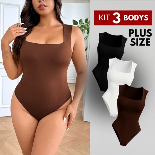 Body Plus Size Regata com Decote Quadrado em Suplex – Modela o Corpo com Conforto