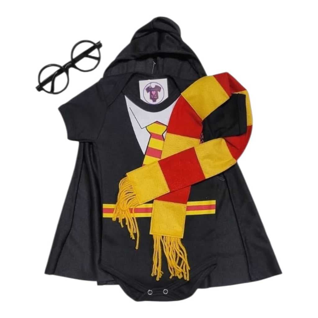 Body Bebe - Harry Potter + Cachecol + Óculos  - Temático - Mesversário