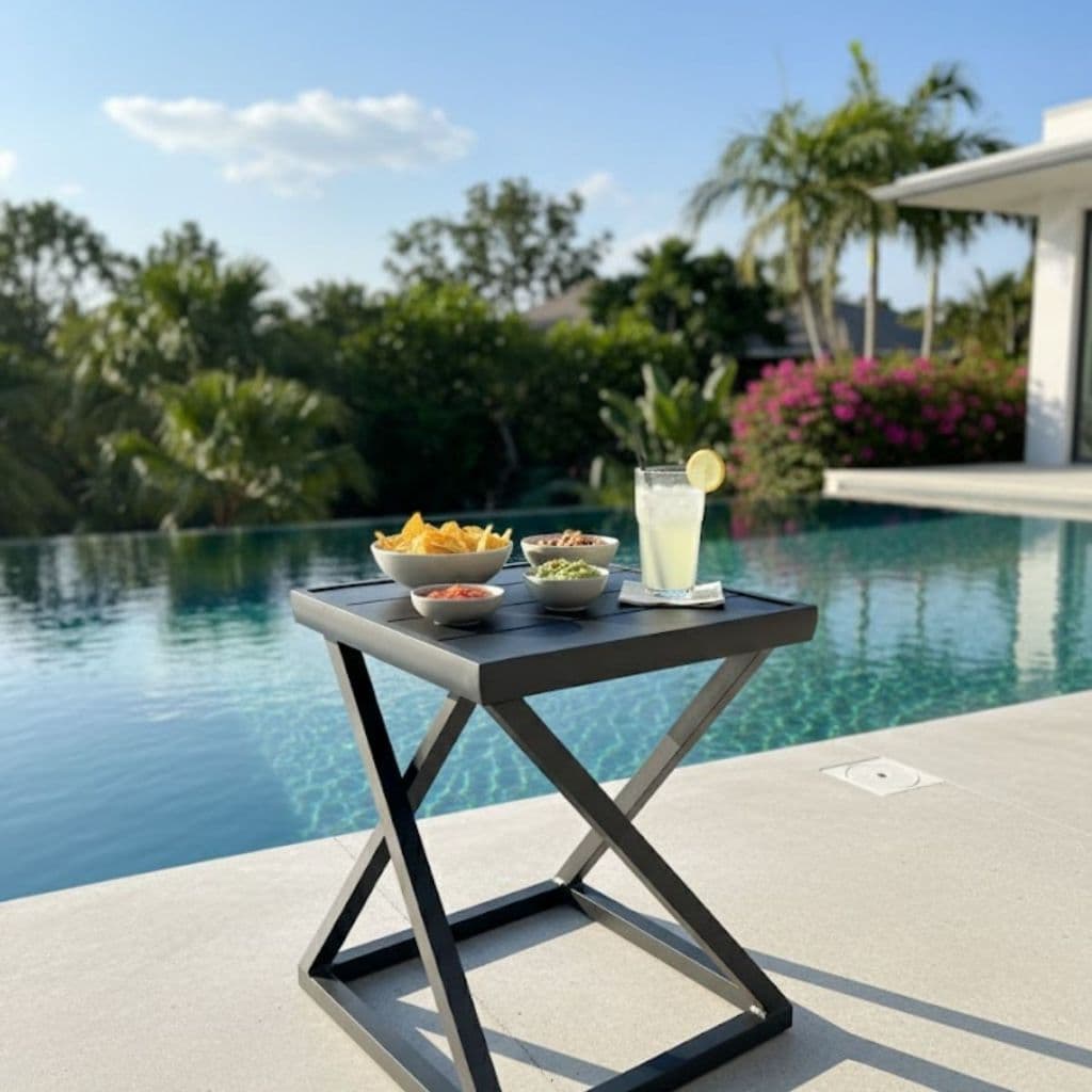 Centro de Mesa Quadrado Lançamento 2026 Alumínio Premium Resistente ao Tempo Piscina Hotel Praia