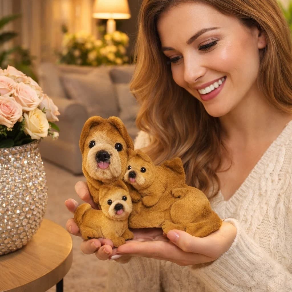 Trio Dog Decorativo Enfeites Realista Charme Presente Decoração