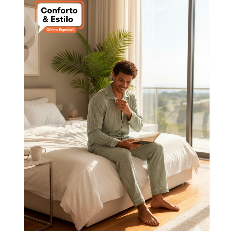Pijama Masculino Manga Longa Malha de Alta Qualidade Não Desbota Conjunto Estampado Conforto Absoluto Home Office