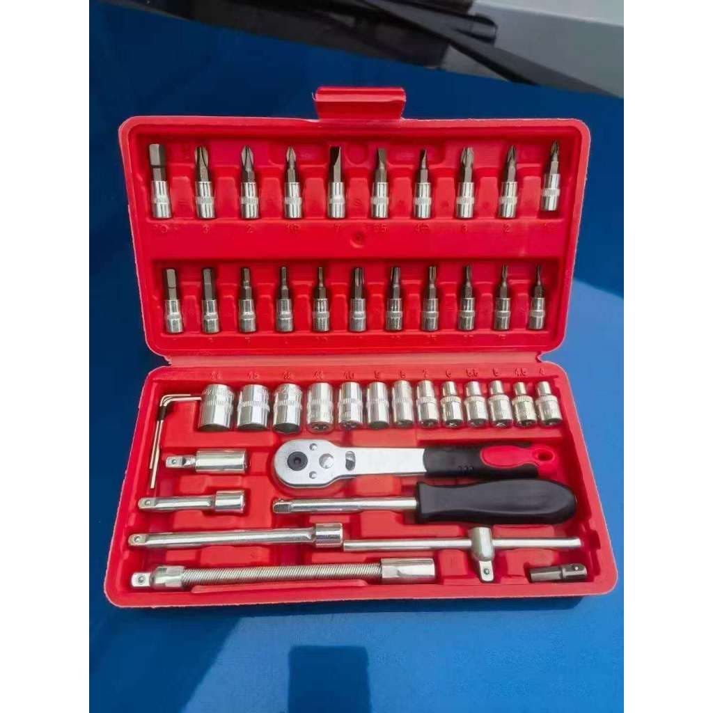 kit ferramentas completo 46 Peças Jogo De Soquetes Chave Catraca Reversível Com Maleta Jogo De Ferramentas Completo