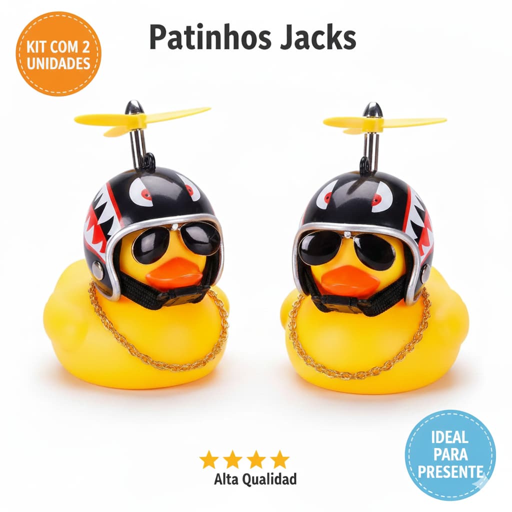Kit 2 Patinho Jack Da Zueira Com Led Decoração Moto Bike Carro Pato De Borracha