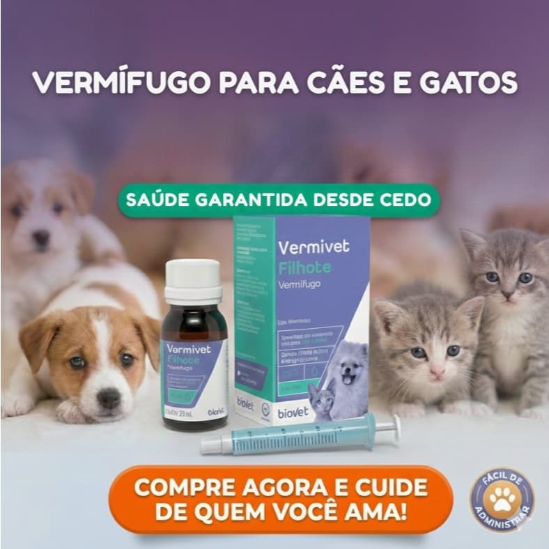 Vermífugo Vermivet filhote cães e gatos 20ml Biovet