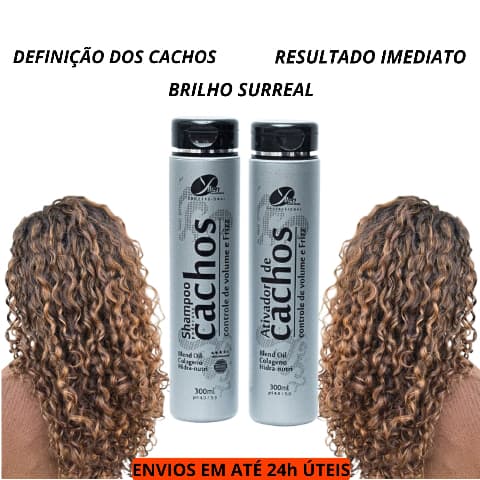 Kit Ativador de Cachos + Shampoo fios Definidos e brilhosos Cabelos Hidratação Nutrição 300mL