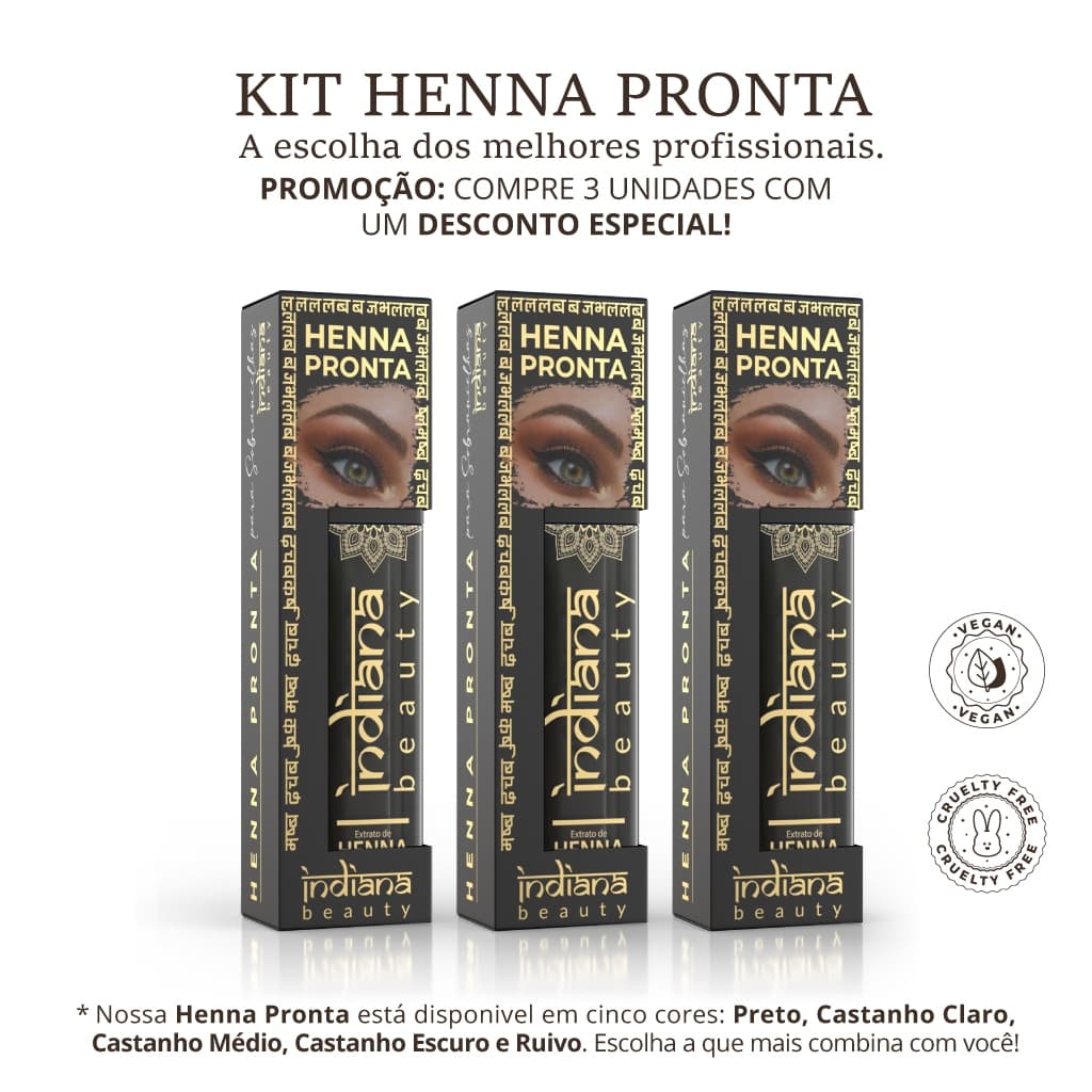 Henna Pronta 3UNID INDIANA BEAUTY *escolher cores no CHAT - Sobrancelhas definidas e Fácil aplicação