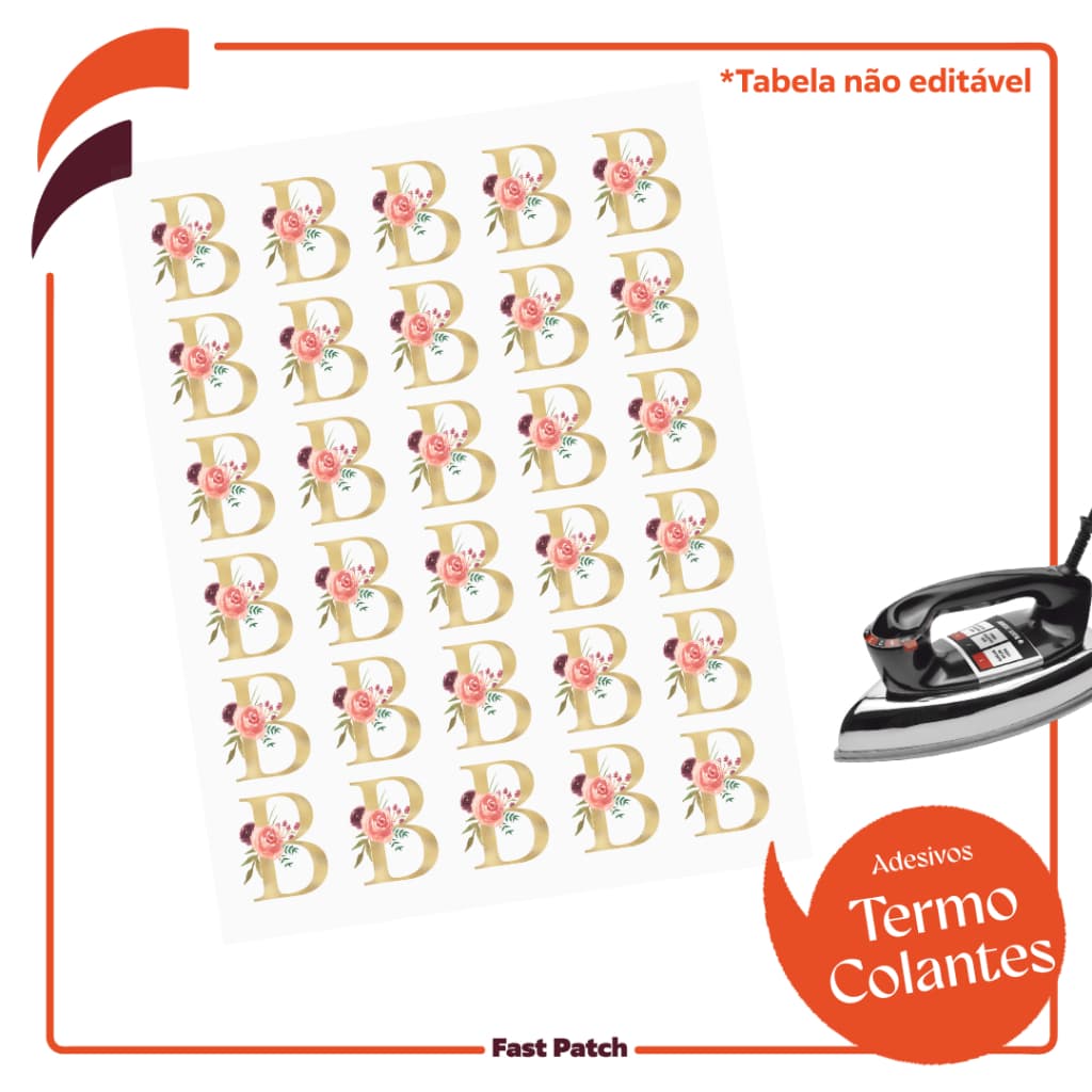 Aplique Dourado 30 Letras B 2,5cm Patch Termocolante Para Roupas e Artesanato Monograma Alfabeto