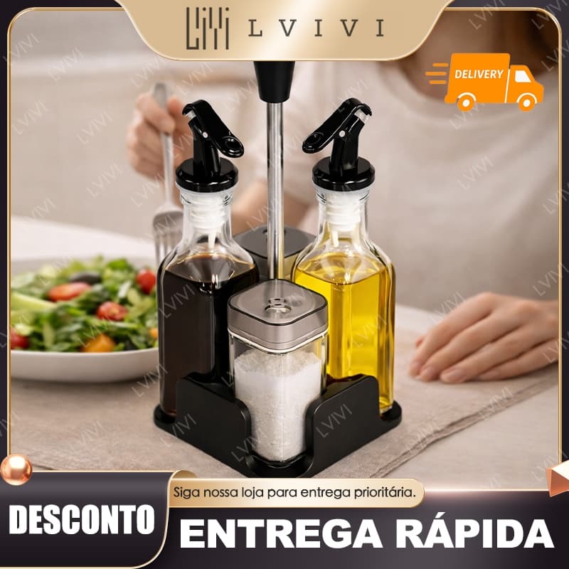 KITConjunto de garrafas para azeite e vinagre (4 peças com suporte), recipiente para temperos de cozinha