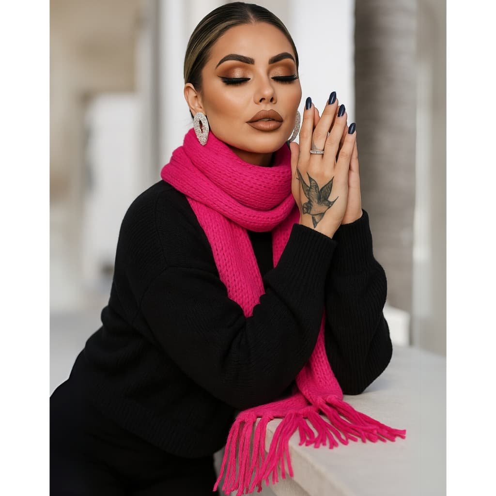 Cachecol Unissex Inverno  Lã Tricot Malha Cachecol Masculino Inverno com Franjas