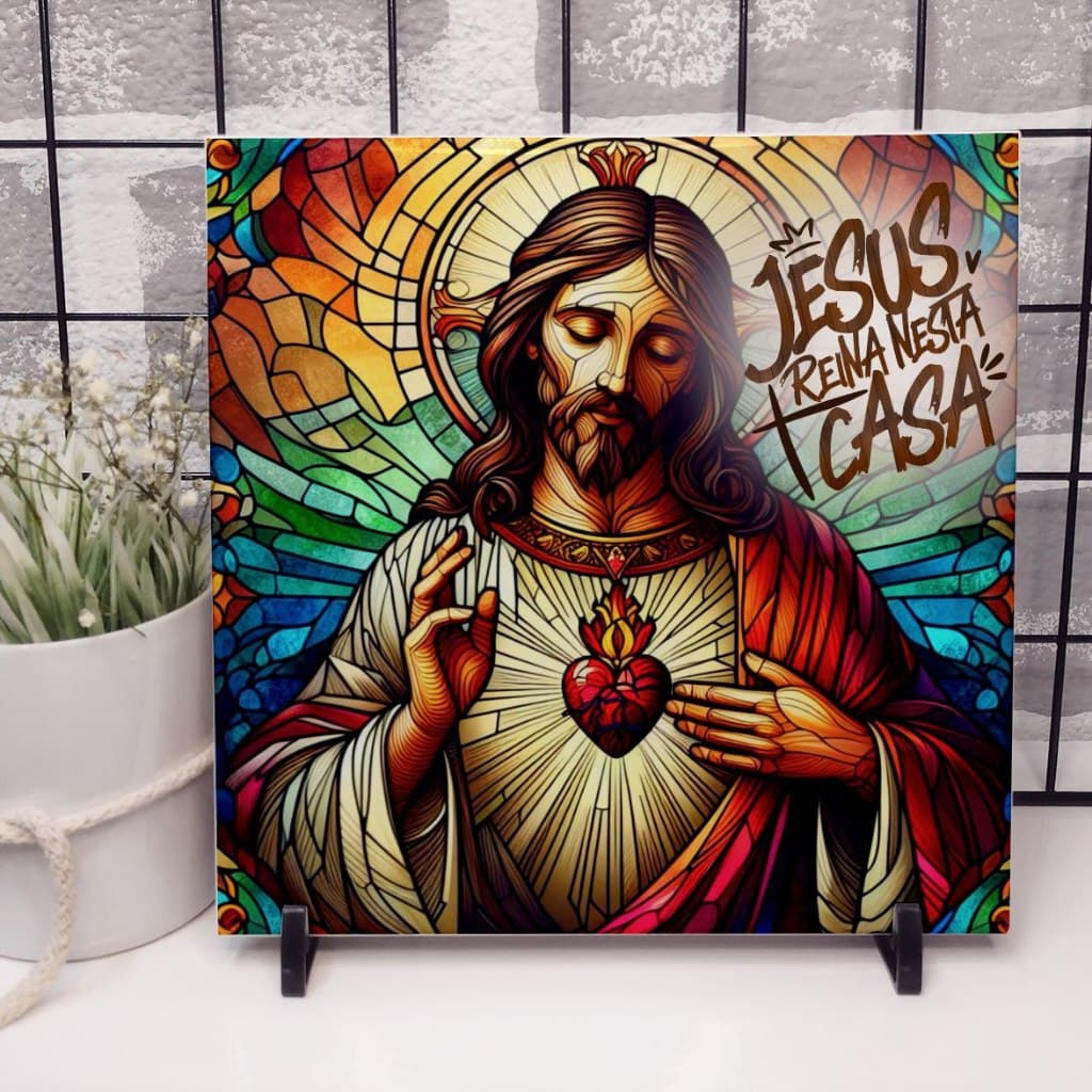 Azulejo Decorativo 15x15 de Jesus Cristo com Suporte | Presente Religioso Cristão | Decoração Evangélica e Católica