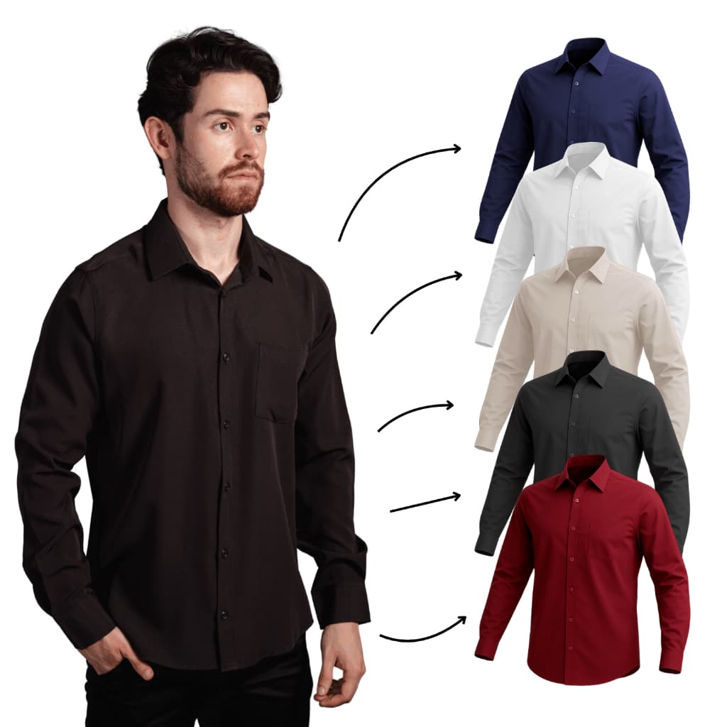Kit 5 Camisa Social Masculina Manga Longa Tecido Não Amassa Camisa Social Branca Masculina