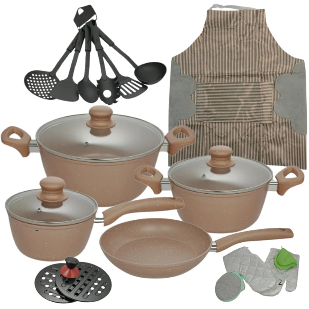 Jogo de Panelas Antiaderente com Indução 21 Peças Creme – Kit Completo para Cozinha