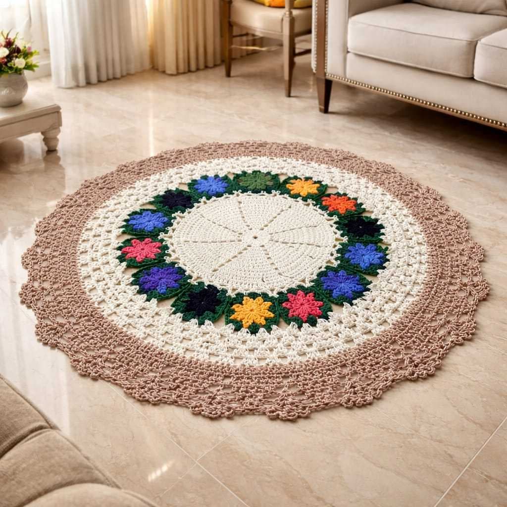 Tapete de Crochê Artesanal Redondo 90cm – Decorativo para Sala, Quarto e Sala de Estar