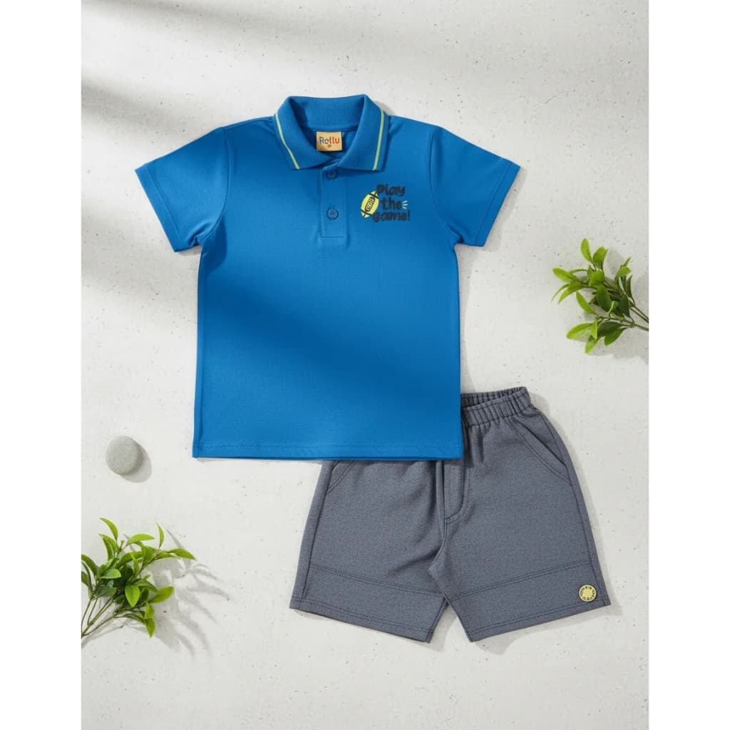 Conjunto Infantil Masculino Polo E Bermuda Sarja Rolú