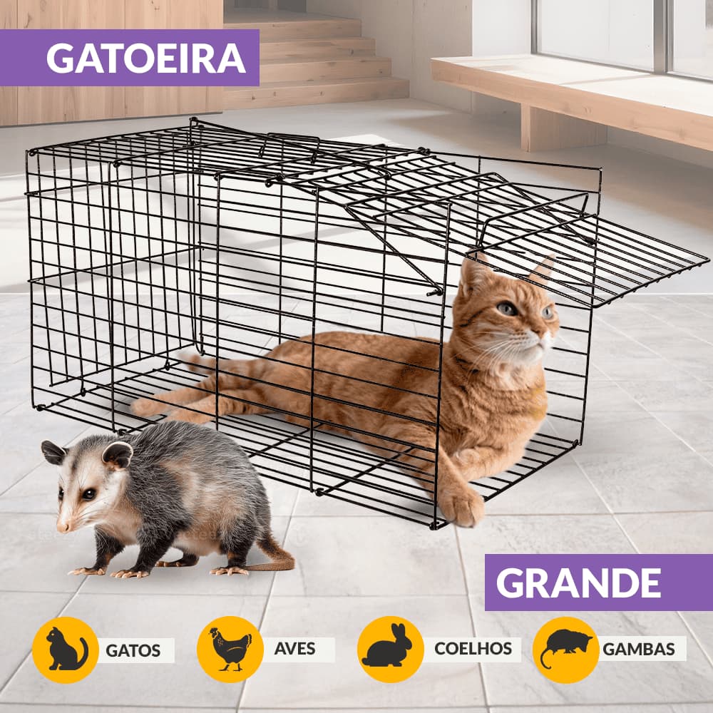 Gaiola Gatoeira Grande Transporte e Resgate de Animais Gatos, Gambás, Aves, Lagartos e animais de pequeno porte
