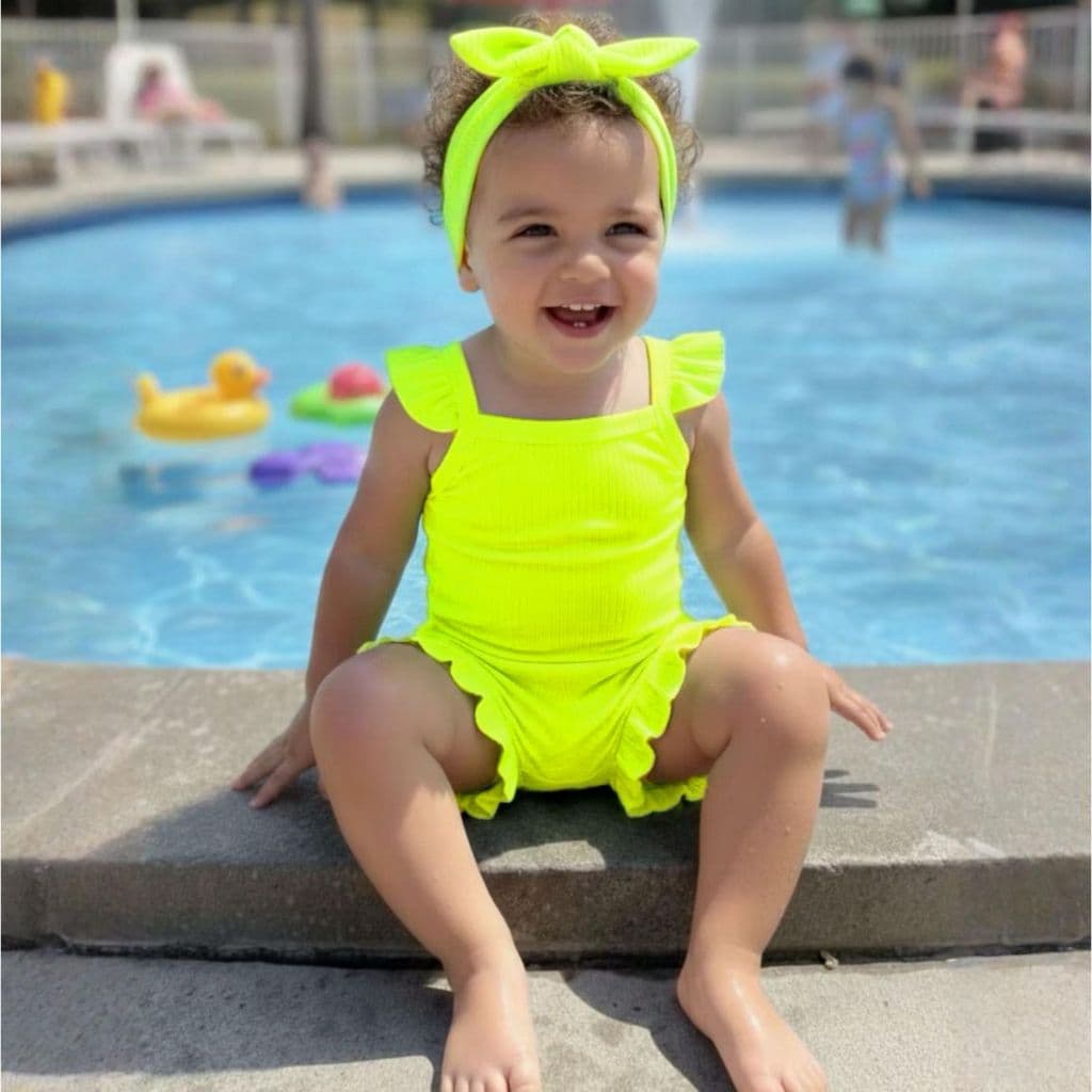 Conjunto De Bebê Menina Verão Com Faixa Neon