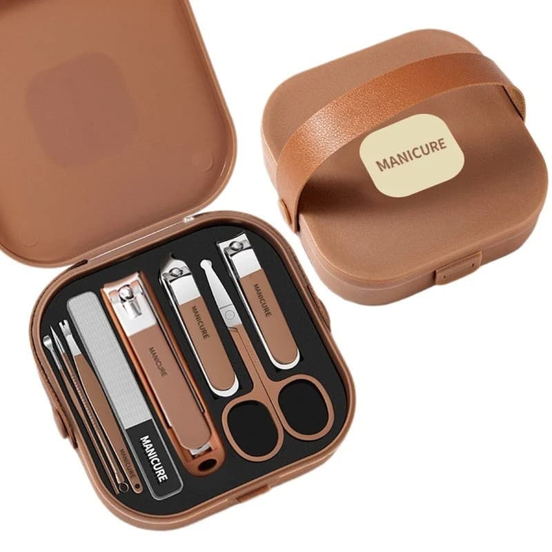 kit 8 Peças Para Manicure e Pedicure kit Profissional em Aço Inox 306 Cor de Café