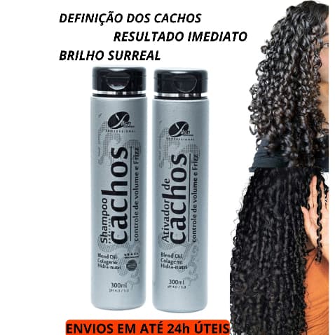 Kit Ativador de Cachos e Shampoo fios Definidos Cabelos com Brilho Antifrizz Hidratação Imediata