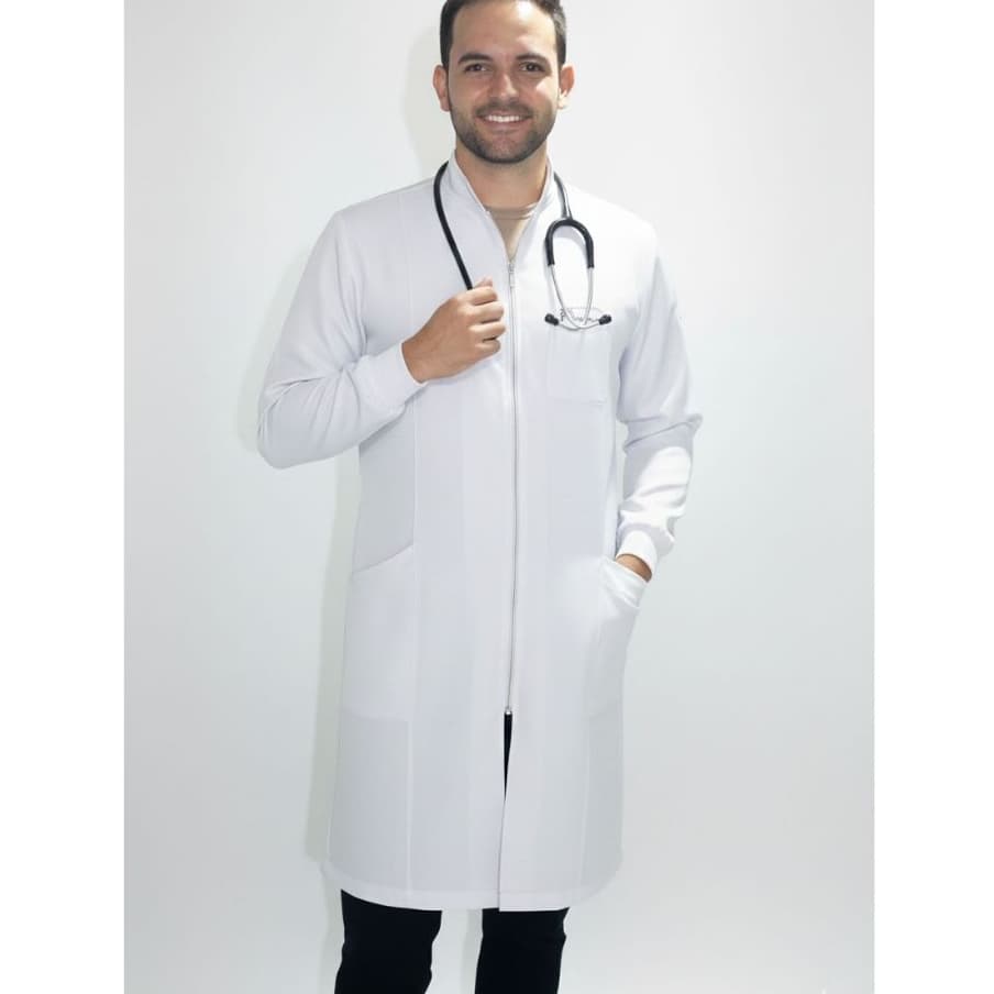 Jaleco masculino em gabardine manga longa com material resistente para profissionais