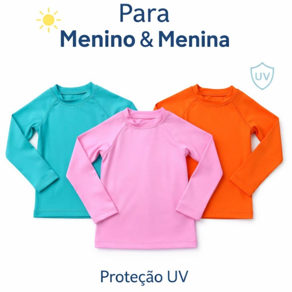 Kit 3 Camisas  Proteção Uv50 Infantil 01 ao 12  anos Moda Praia