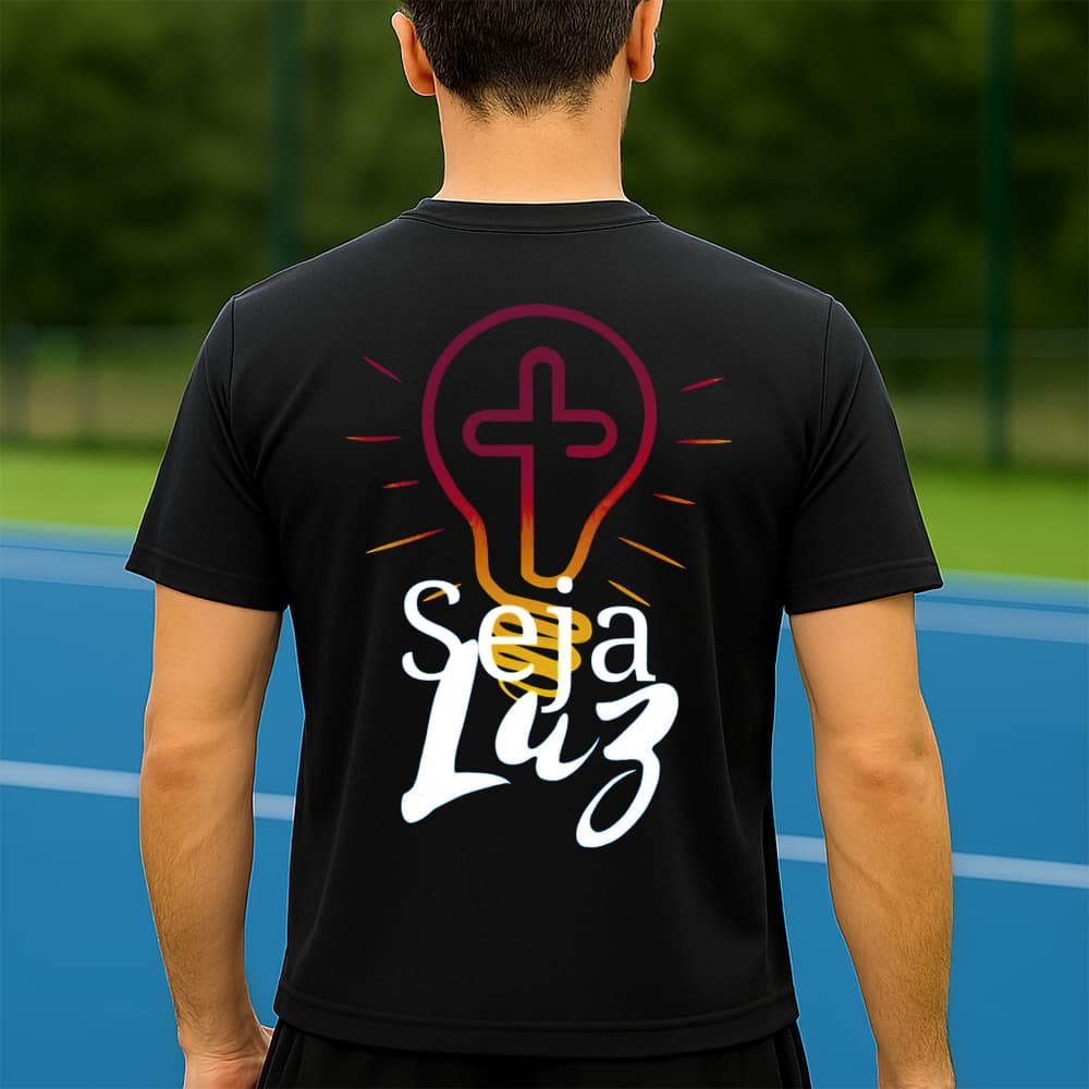 Camiseta Dry Fit Masculina Estampada Seja Luz P ao GG Leve Respirável Academia Treino