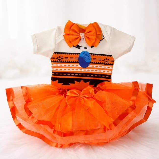 Body Bebê Menina Moana Mesversário com Laço & Saia de Tule Luxo Fantaisa Princesas