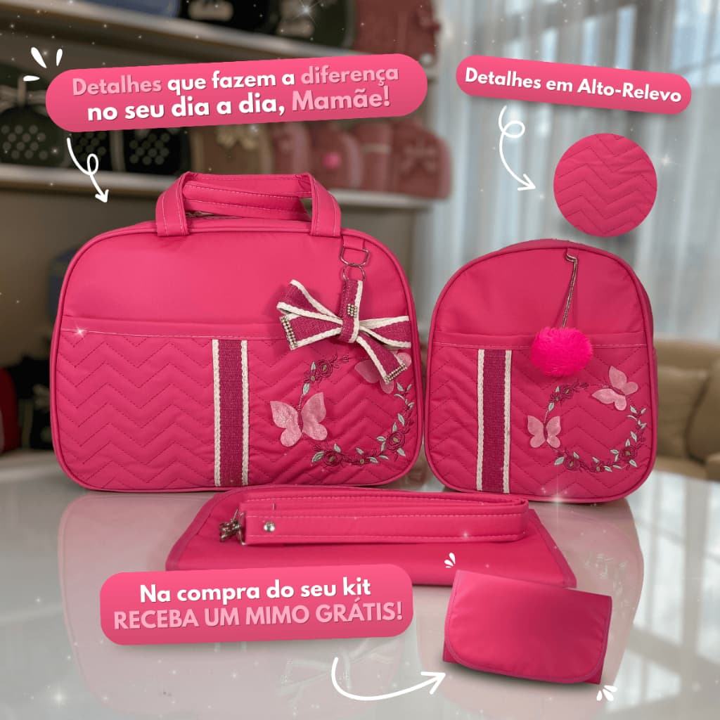 Kit Bolsa Maternidade com Borboletas G+M para meninas