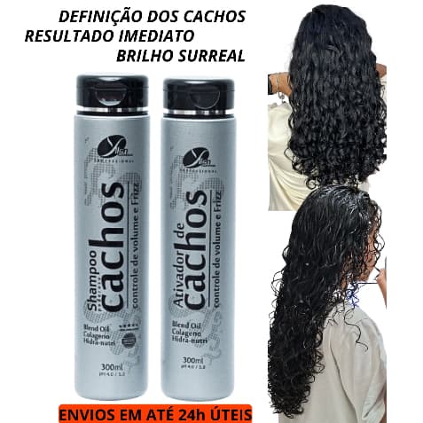 Kit Definidor de Cachos Ativador  fios brilhosos Cabelos Macios Brilho Hidratação Nutrição 300mL