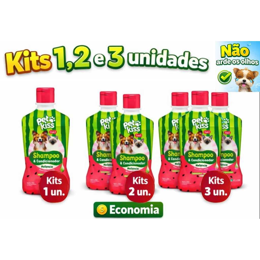 Shampoo e Condicionador para Cachorro e Gato Melancia Pet Kiss |  Kits | Não Arde os Olhos