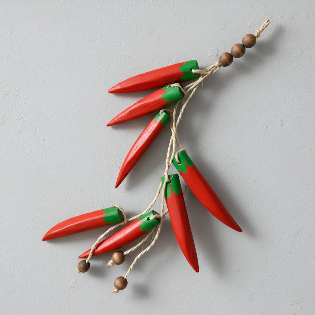 Fieira Pimenta Vermelha Madeira Artesanal Decorativo Cozinha Varanda Rústico Colorido Pendurar