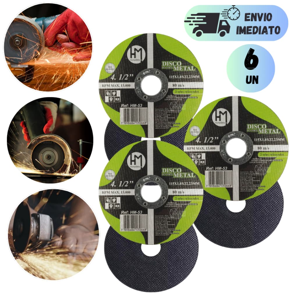 KIT JOGO 2 A 6 PEÇAS DISCO DE CORTE PARA SERRAS ESMERILHADEIRAS PROFISSIONAL 4.1/2 METAL FERRO