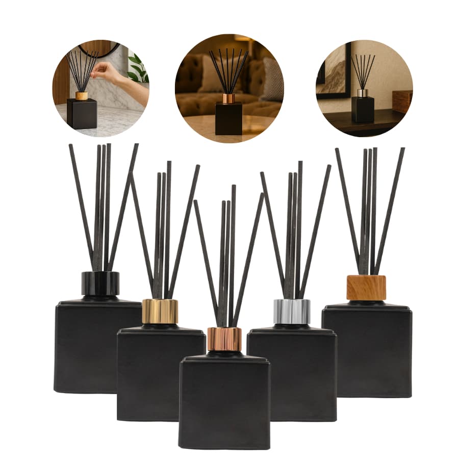 Frasco Cubo Preto Fosco Difusor e Aromatizador de Ambiente 250ml C/ Válvula Luxo