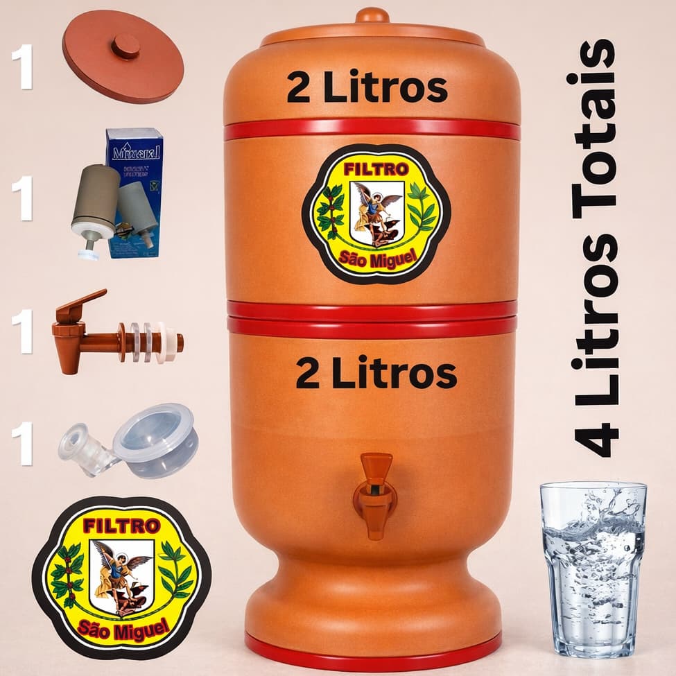 Filtro de Barro 4 Litros Completo Tradicional com Vela, Boia e Torneira Jaboticabal Bebedouro D'água