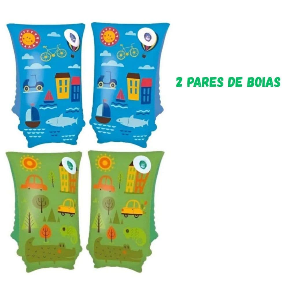 Boia de Braço Infantil Inflável Menino Praia Piscina Mar Criança até 50kg 2 Pares Azul e Verde