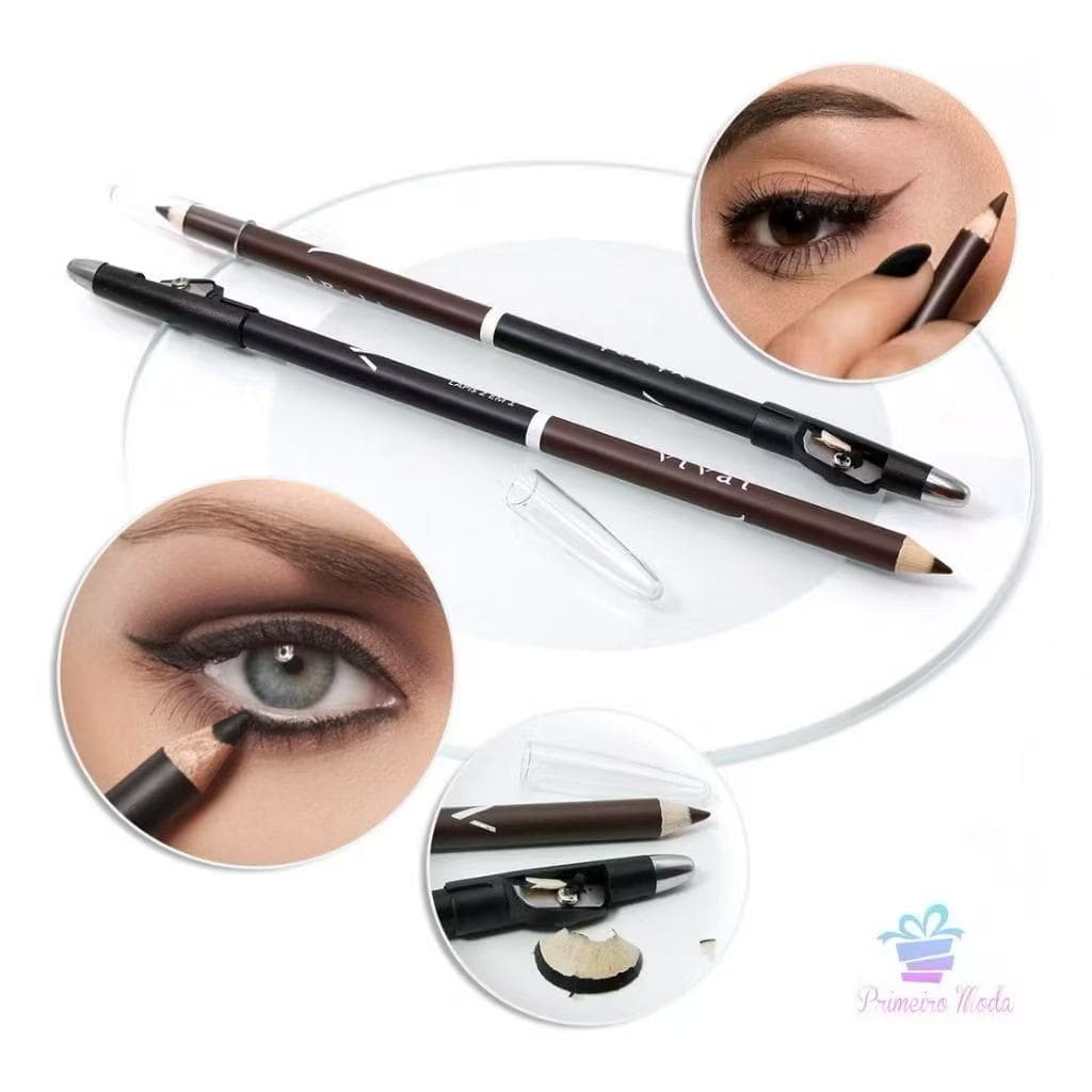 kit3pc Lápis Dupla Ponta :Preto e Marrom Delineador Sobrancelhas e Olhos com Apontador.