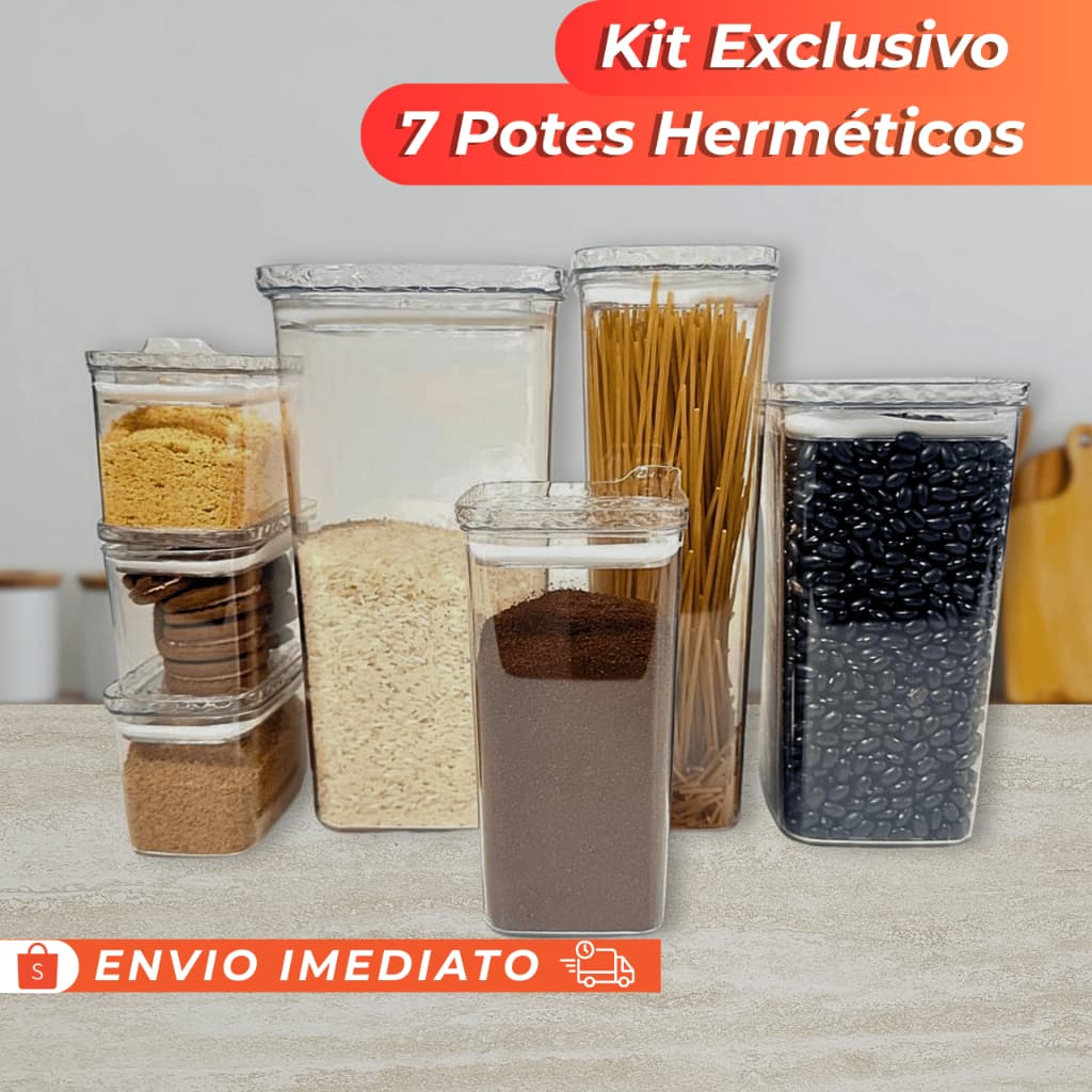 Kit 7 Potes Herméticos Porta Mantimentos Empilháveis de Acrílico com Vedação Hermética Resistente