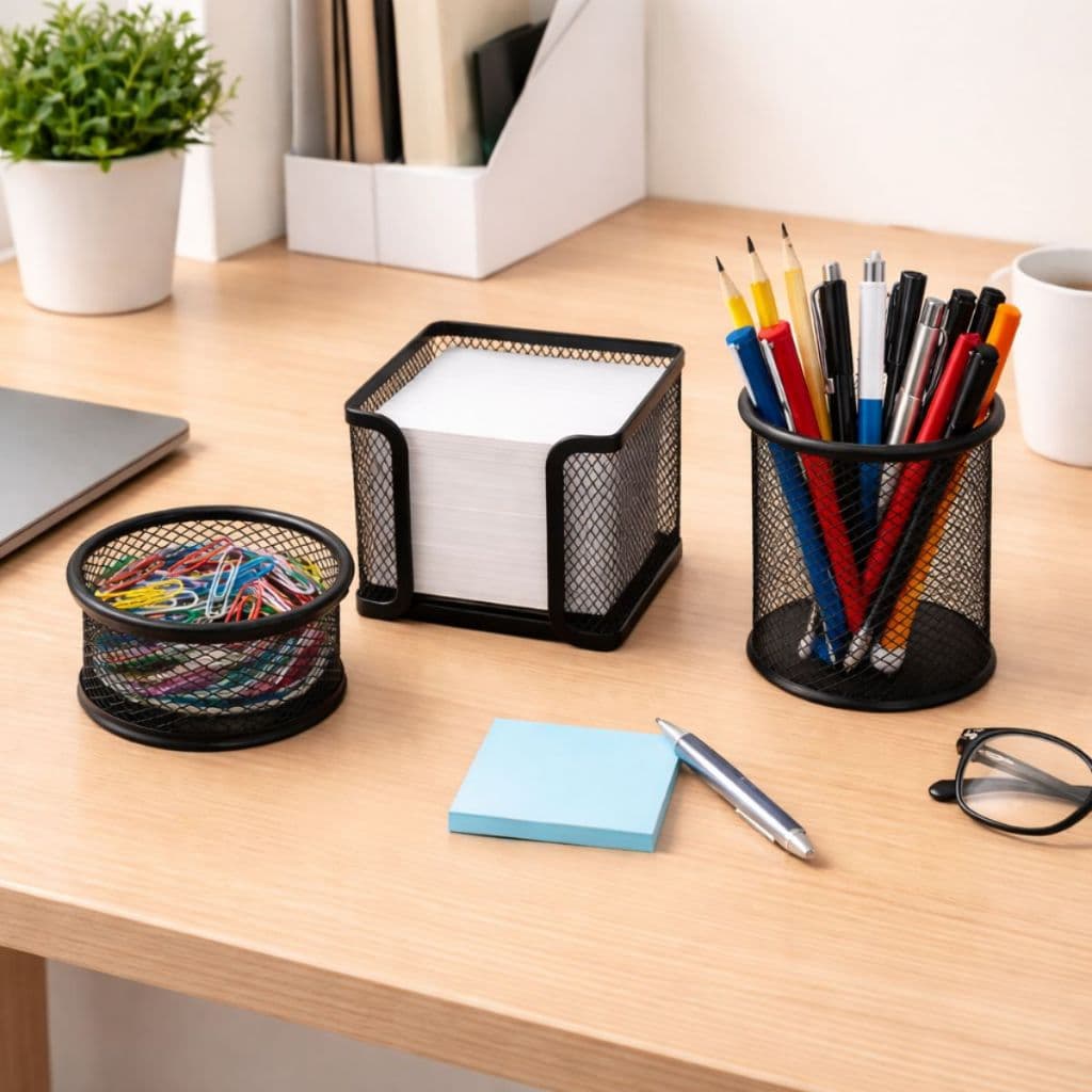 Escritório Office Porta Papel Caneta Clips Metal Organizador Preto Aramado Metal