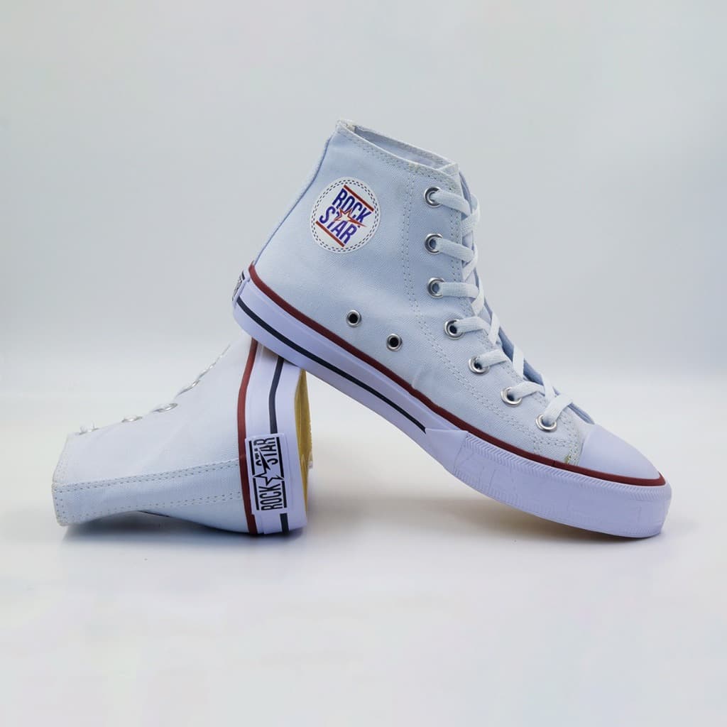 Tênis Casual Cano Alto Branco Unissex Clássico Básico Versátil e Confortável Tevet Rock Star